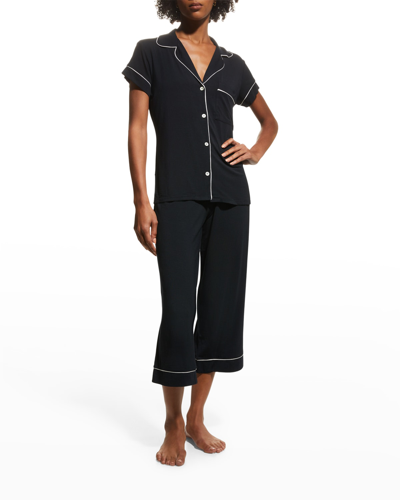 Shop Eberjey Gisele Cropped Two-piece Jersey Pajama Set In Rose Cloud/navy
