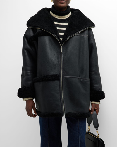 Shop Totême Signature Shearling Oversize Jacket In Black 200