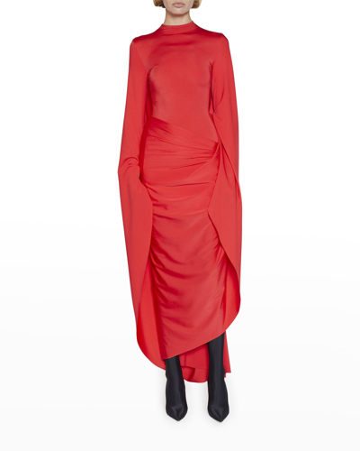 Shop Balenciaga Statement Draped Midi Dress In Carmin