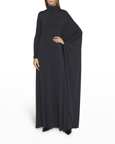 Shop Balenciaga Draped Sleeve Maxi Dress In Black