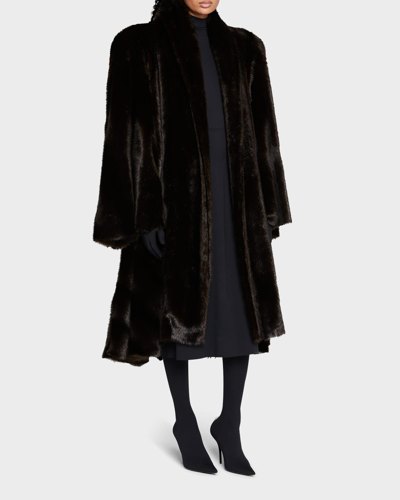 Shop Balenciaga Fake Mink Oversize Coat In Brown