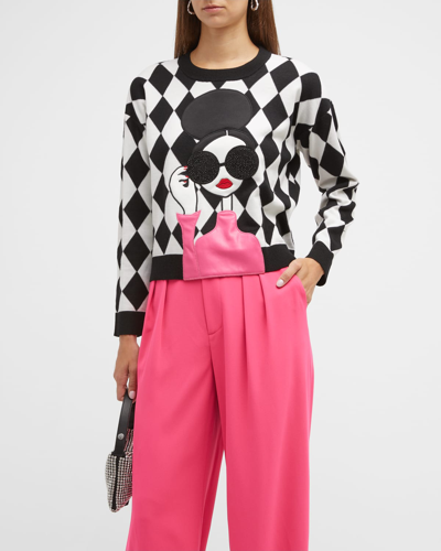 Shop Alice And Olivia Gleeson Applique Stace Long-sleeve Pullover In Multi
