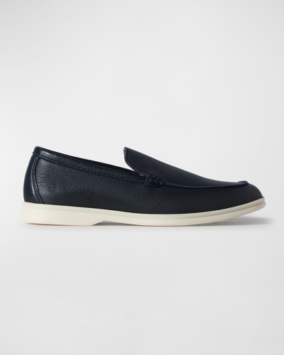 Shop Loro Piana Men's Summer Walk Leather Sneaker Loafers In Blue/navy