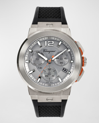 Shop Ferragamo Men's F-80 Titanium Silicone Watch, 44mm In Titan Gray Blue