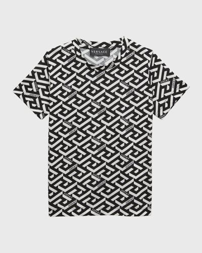 Shop Versace Boy's La Greca T-shirt In Nero Bianco