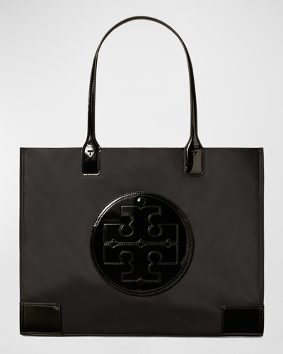 Shop Tory Burch Ella Patent Recycled Nylon Tote Bag In Black
