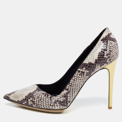 Pre-owned Stella Mccartney Tri Color Faux Patent And Snakeskin Embossed Leather D'orsay Pumps Size 38.5 In Beige