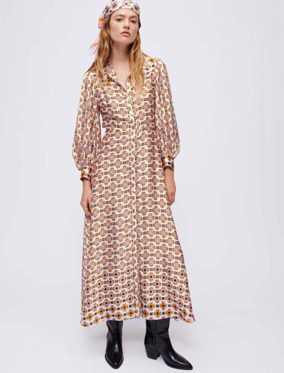 Maje Rogeo Tile-print Shirtdress In Tiles Ecru Background | ModeSens