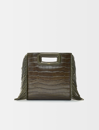 Croco effect Leather M Bag With Fringing In Mouse Grey
