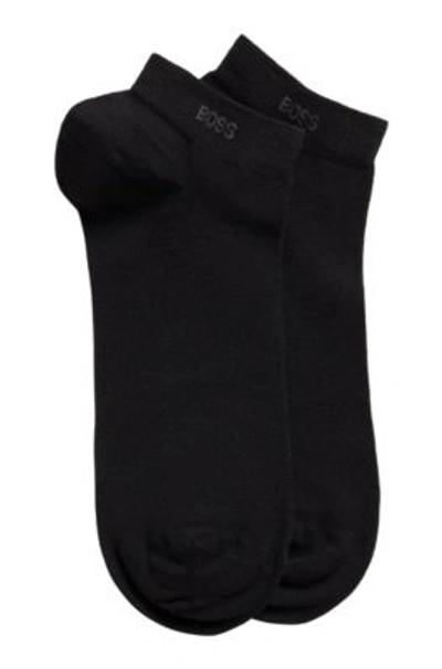 Shop Hugo Boss Two-pack Of Ankle-length Socks In Stretch Fabric In Black