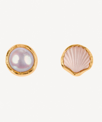 Grainne Morton 18ct Gold-plated Pearl And Shell Mismatched Stud Earrings In Multi