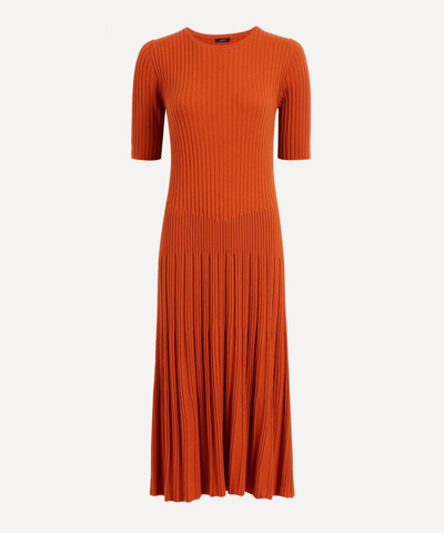 Joseph Merinos Ribbed-knit Midi Dress In Rooibos