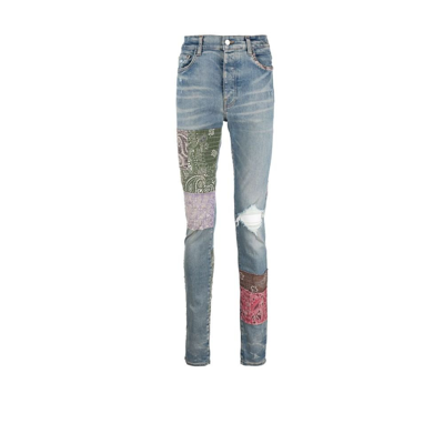 Shop Amiri Blue Bandana Art Distressed Skinny Jeans