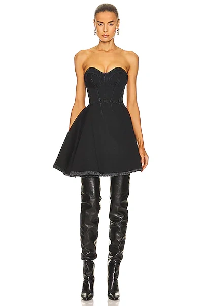 Shop Alexander Mcqueen Denim Mini Dress In Black
