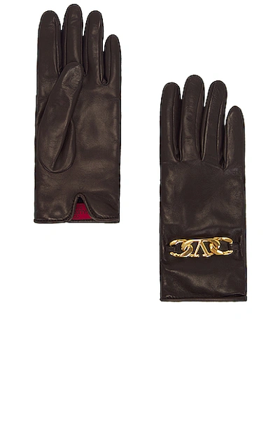 Shop Valentino V Logo Chain Gloves In Dark Fudge