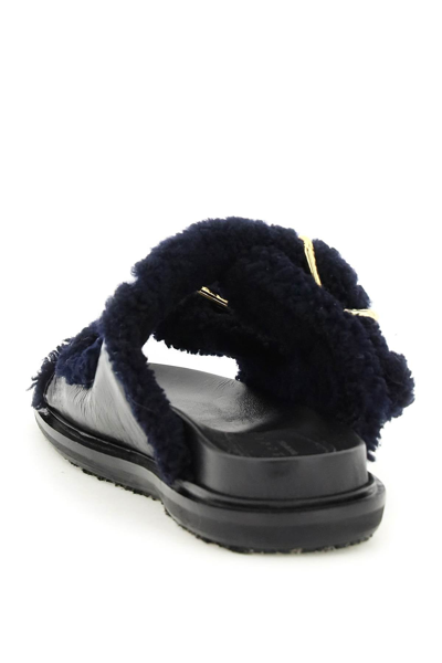 Shop Marni Leather And Shearling Fussbett Slides In Multicolor