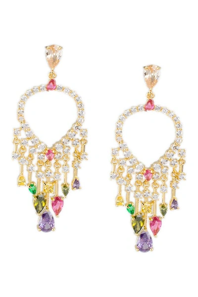 Cz By Kenneth Jay Lane Mixed Cz Front-facing Teardrop Chandelier Earrings In Multi