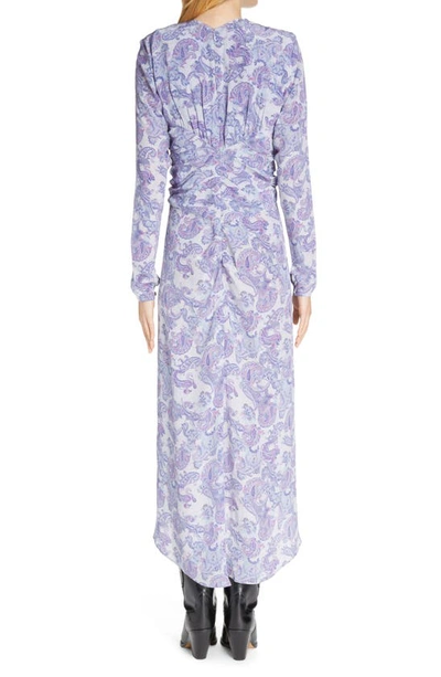 Shop Isabel Marant Telima Paisley Print Long Sleeve Stretch Silk Midi Dress In Ice Blue