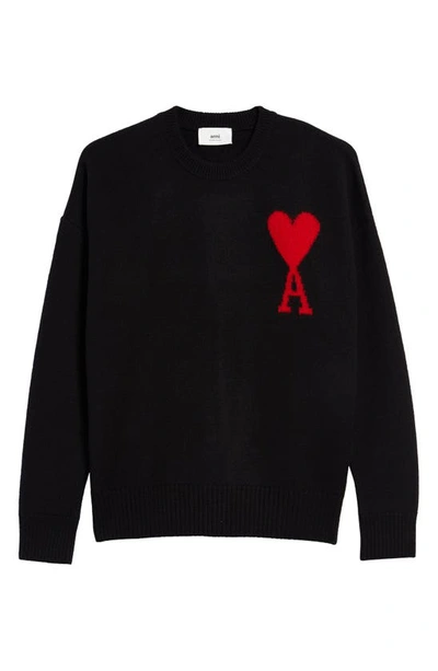 Shop Ami Alexandre Mattiussi Monogram Crewneck Wool Sweater In Black/ Red/ 009