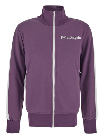 Shop Palm Angels Logo Print Zipped Track Jacket In Purple