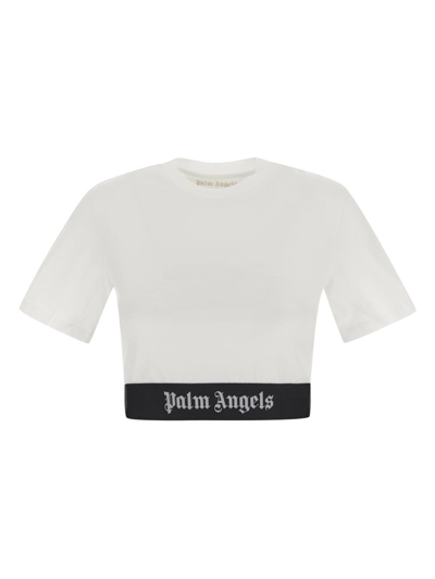 Shop Palm Angels Logo Tape T-shirt In White