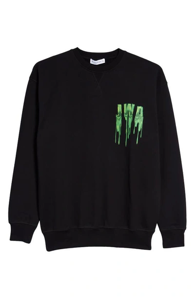 Shop Jw Anderson Slime Logo Cotton Graphic Sweatshirt In 993 Black/ Green