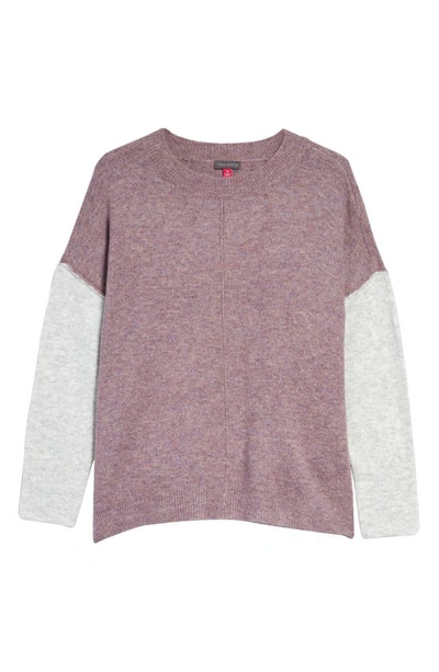 Vince Camuto Extended Shoulder Colorblock Sweater In Heather Purple/ Silver Hthr