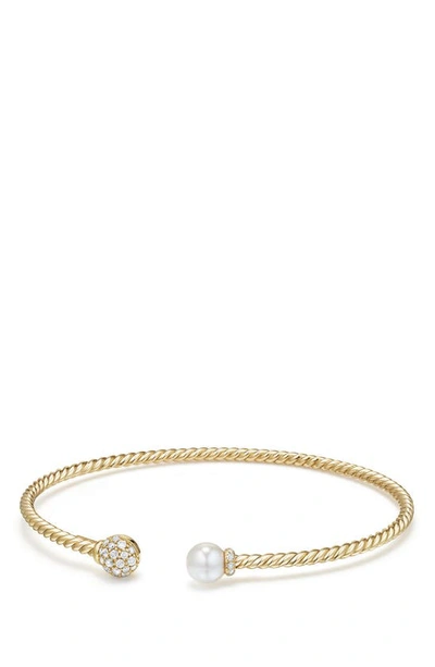 Shop David Yurman Solari Bead & Pearl Bracelet With Diamonds In Yellow Gold/ Diamond/ Pearl