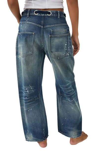 Free People We The Free Moxie Barrel Paint Splatter Jeans In Timeless Blue