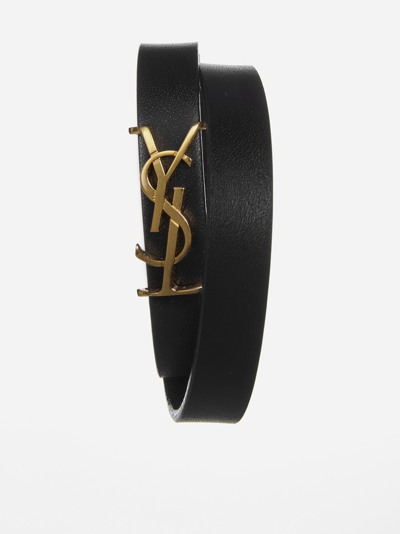 Shop Saint Laurent Opyum Ysl Logo Leather Bracelet