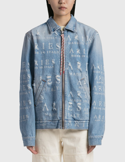 Shop Aries Destroyed Jean Jacket In Blue