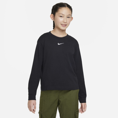Shop Nike Sportswear Essential Big Kids' (girls') Long-sleeve T-shirt In Black