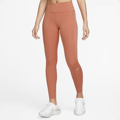 Shop Nike Women's Epic Luxe Mid-rise Pocket Leggings In Orange