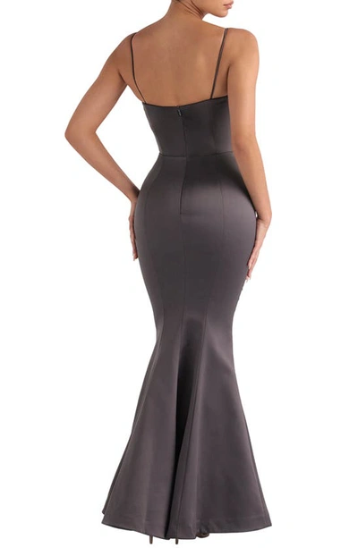 House Of Cb Satin Mermaid Gown In Dark Grey