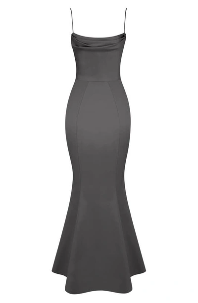 House Of Cb Satin Mermaid Gown In Dark Grey