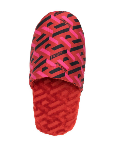 Shop Versace Logo Monogram Slippers In Red