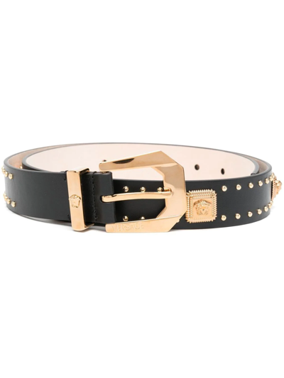 Shop Versace Medusa Heritage Studded Belt In Schwarz