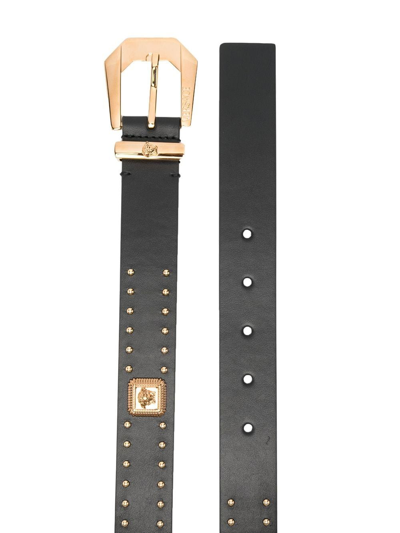 Versace Studded Leather Belt In Schwarz