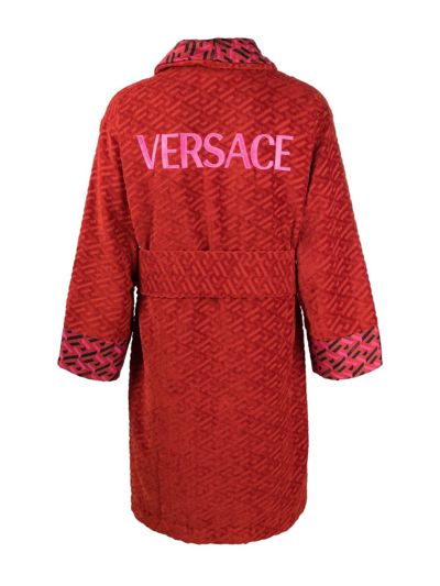 Shop Versace Logo-monogram Bath Robe In Red