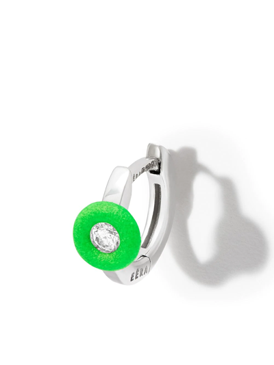 Eéra 18k White Gold Diamond Enamel Hoop Earring In Green Silver