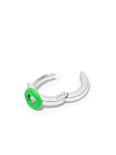 Shop Eéra 18kt White Gold Enamel Diamond Huggie Hoops In Green Silver