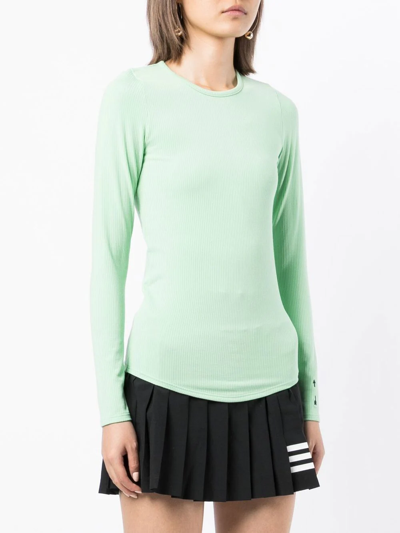 The Upside Solstice Giselle Logo-embroidered Ribbed Stretch-modal Top In Green