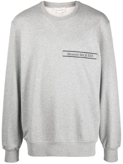 Shop Alexander Mcqueen Selvedge Logo-tape Sweatshirt In Grey