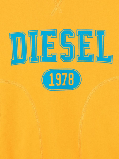 Shop Diesel Logo-print Jersey Hoodie In Orange