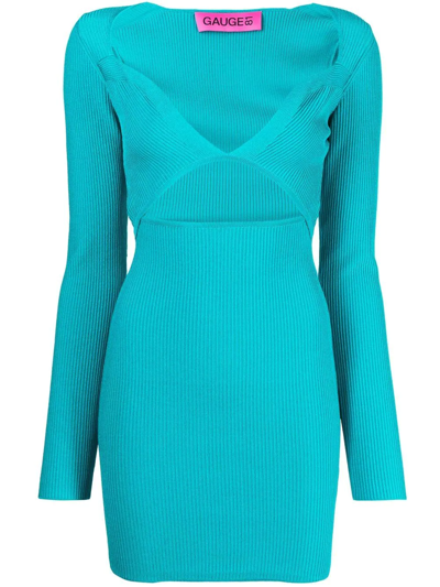 Shop Gauge81 Ribbed Cut-out Mini Dress In Grün