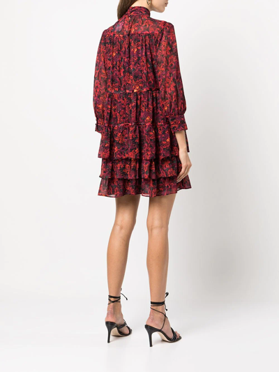 Shop Cinq À Sept Floral-print Tiered Dress In Red