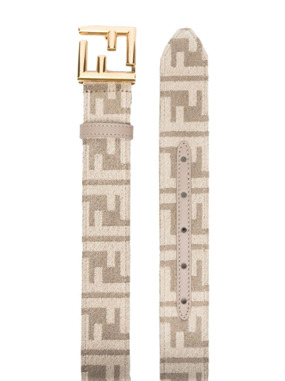 Fendi Ff-monogram Leather Belt In Neutrals