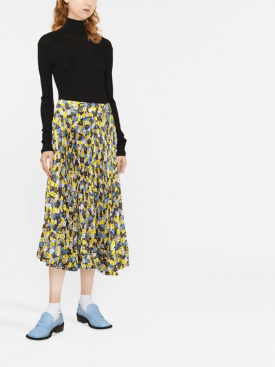Shop Plan C Twill Daisy Bouquet Print Skirt In Braun