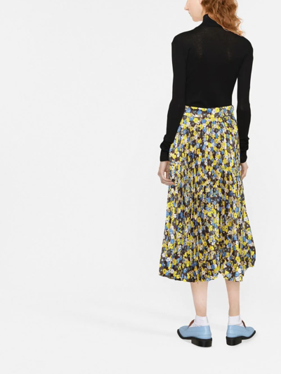 Plan C Twill Daisy Bouquet Print Skirt In Braun