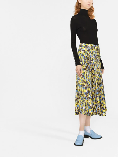 Plan C Twill Daisy Bouquet Print Skirt In Braun